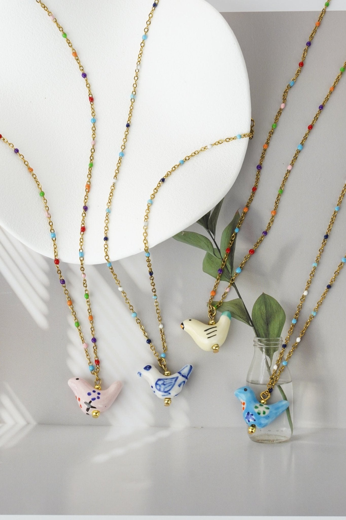 Bird - Shaped Porcelain beads – Handmade Necklace (Yellow) - EenPorcelain