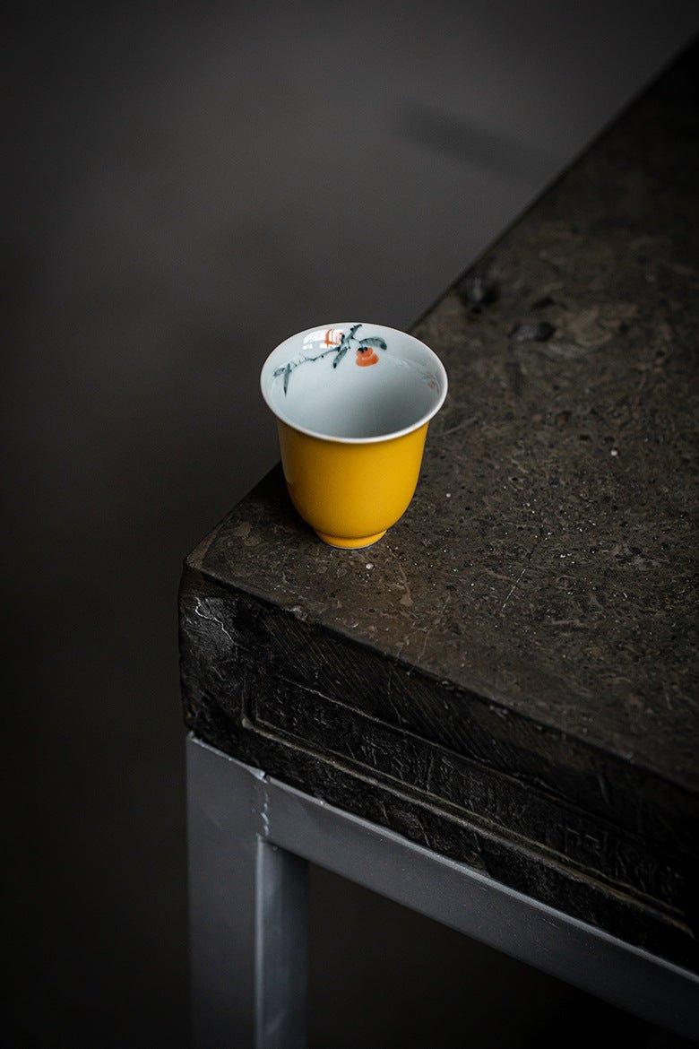 traditional-chinese-yellow-glazed-tea-cup-x2-4-pattern-options, EenPorcelain