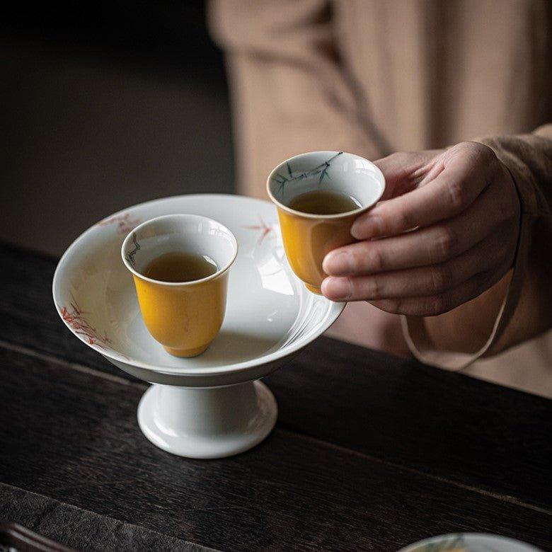 traditional-chinese-yellow-glazed-tea-cup-x2-4-pattern-options, EenPorcelain
