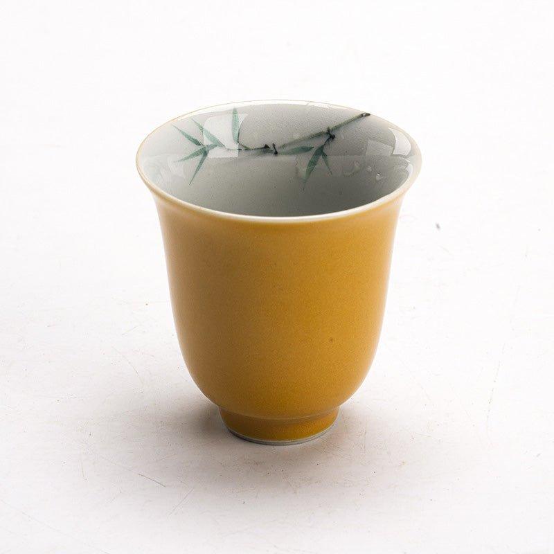 traditional-chinese-yellow-glazed-tea-cup-x2-4-pattern-options, EenPorcelain
