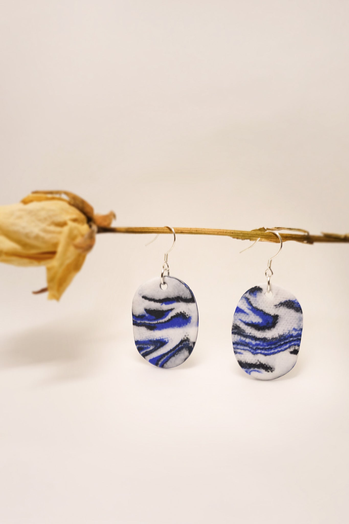 Handmade Original Ceramic Shard Earrings - Blue/Black