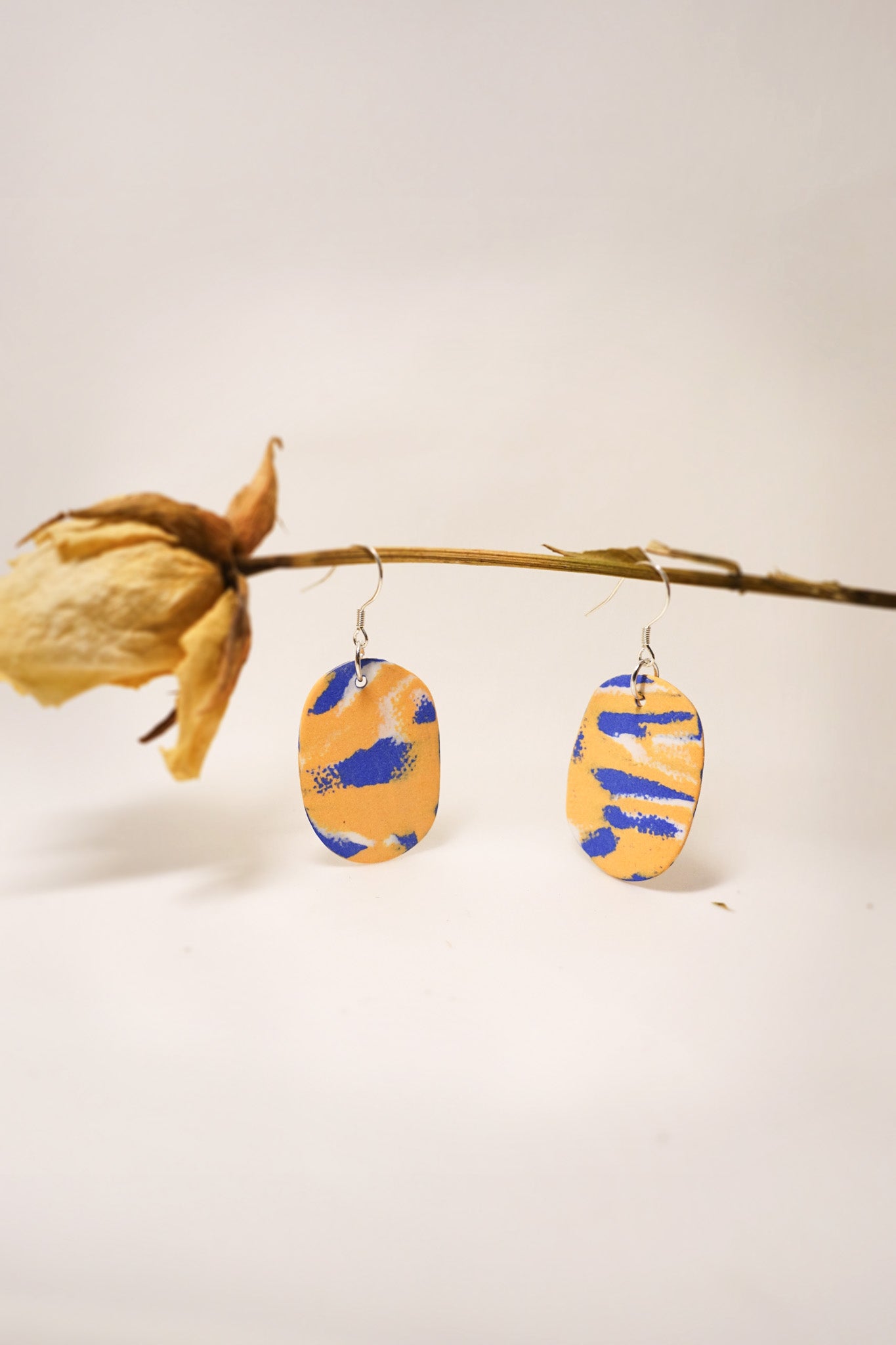 Handmade Original Ceramic Shard Earrings - Blue/Orange