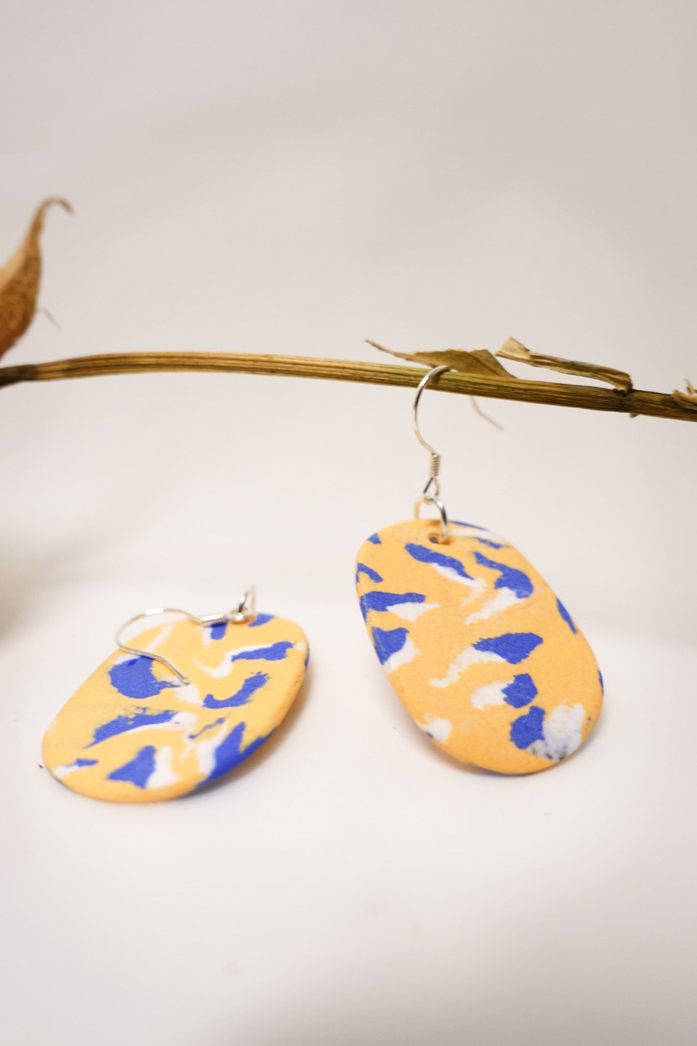 Handmade Original Ceramic Shard Earrings - Blue/Orange