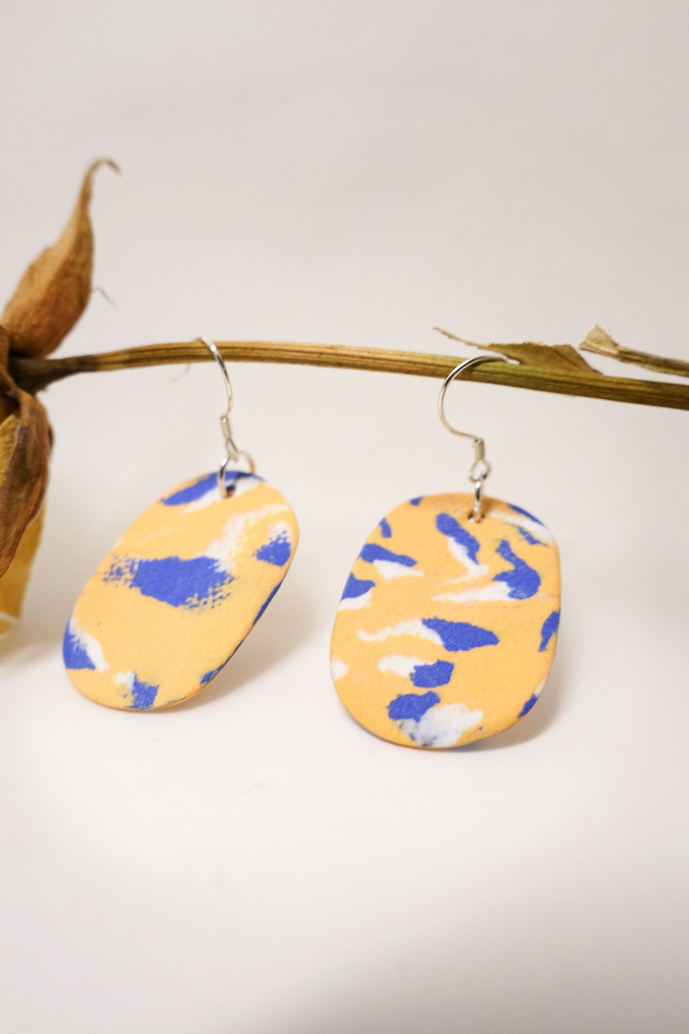 Handmade Original Ceramic Shard Earrings - Blue/Orange