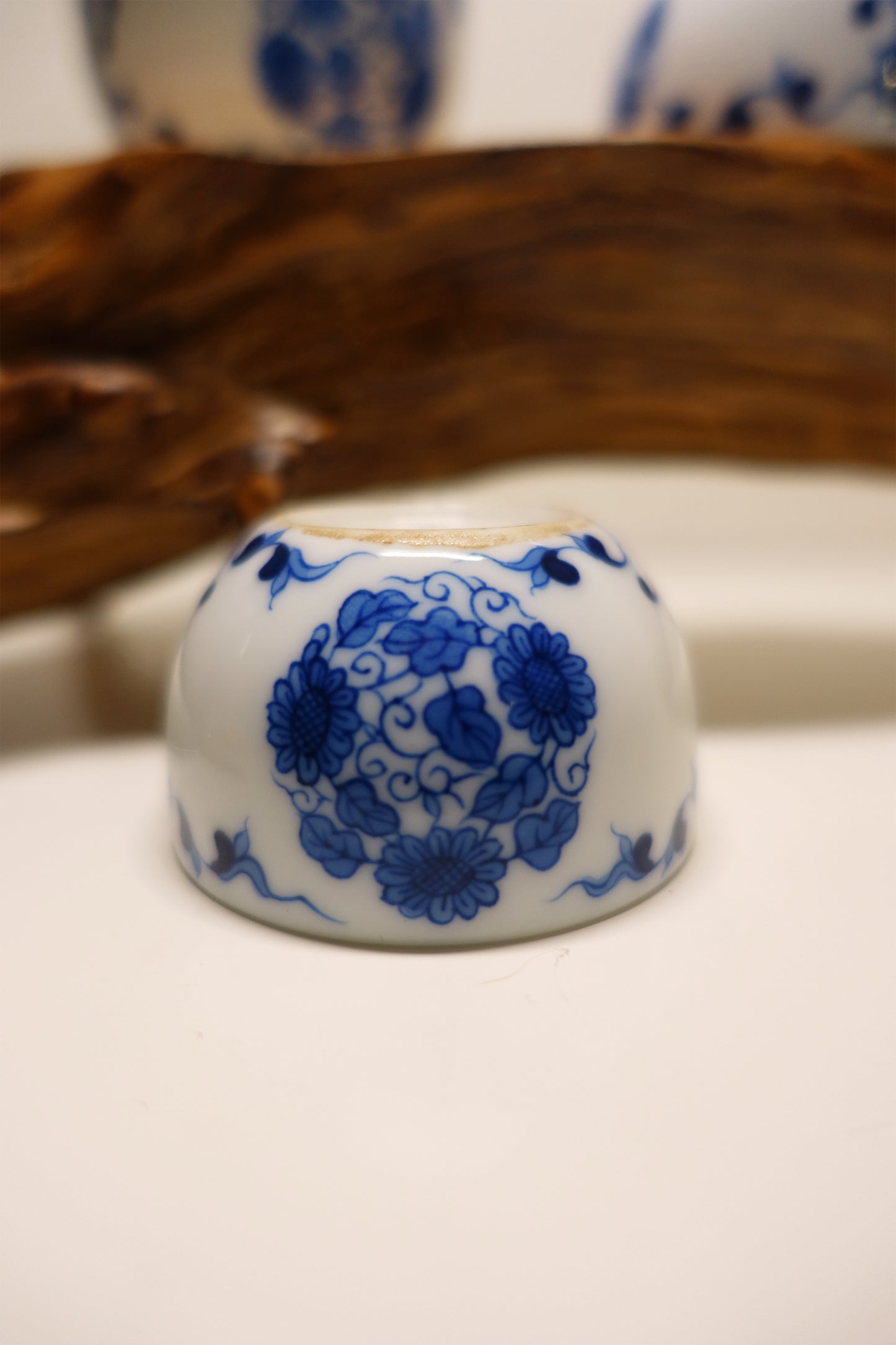 Hand-painted Jingdezhen thumb cups (x3)