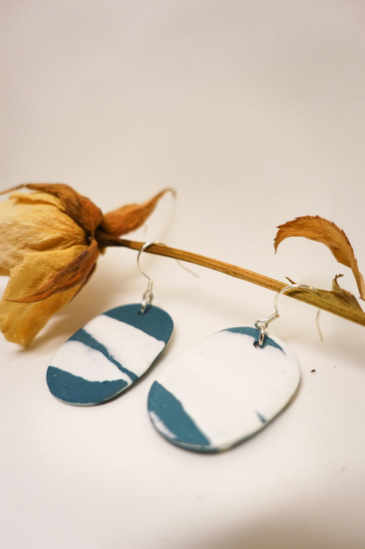 Handmade Original Ceramic Shard Earrings - Cyan/White