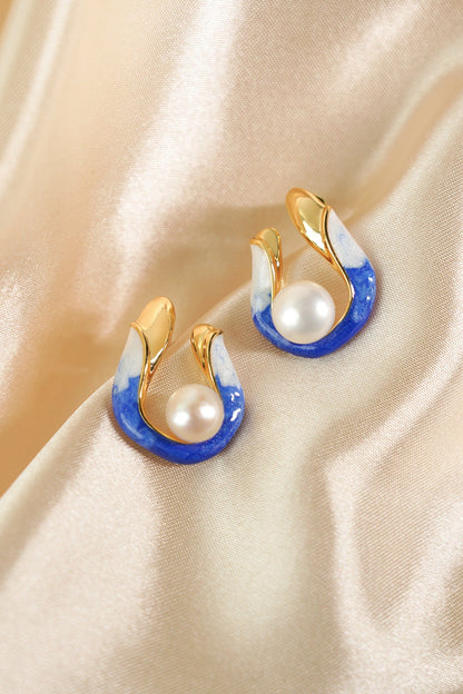 tulip-bloom-earrings-enamel-pearl-studs-oorbellen-knopjes, EenPorcelain 