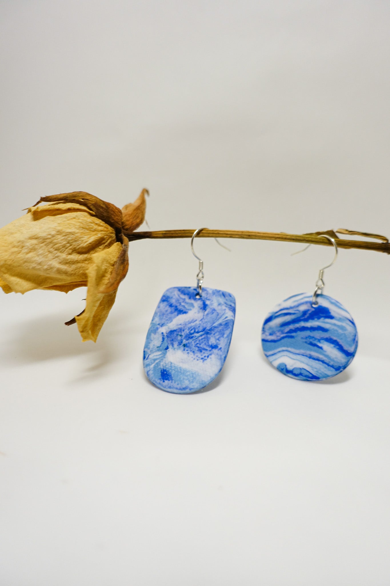 Handmade Original Ceramic Shard Earrings - Blue/White