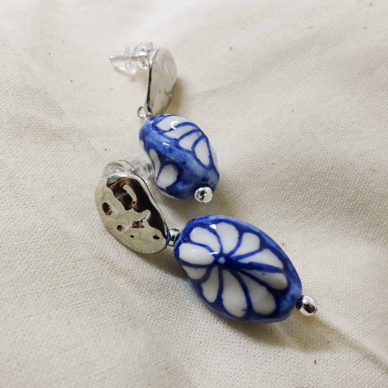 Blue Twisted Flower on Porcelain Earring -  Inspired by Antoni Gaudí