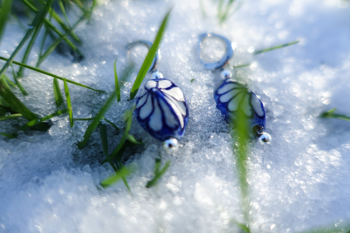 Blue Twisted Flower on Porcelain Earring -  Inspired by Antoni Gaudí