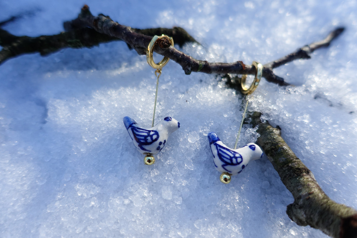 Vogels!!! Blue Birds Shaped Porcelain Earring