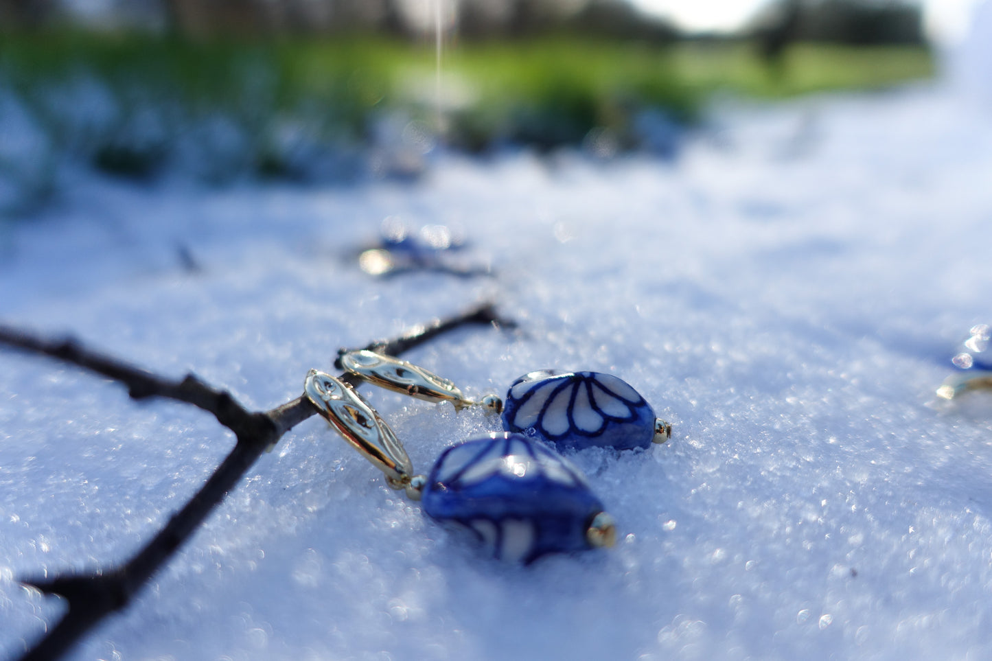 Blue Twisted Flower on Porcelain Earring -  Inspired by Antoni Gaudí