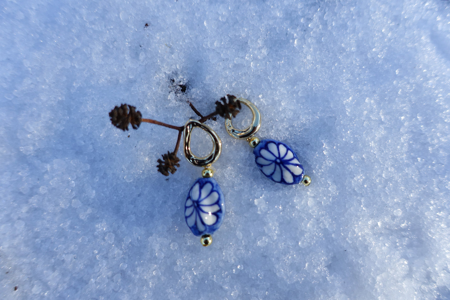 Blue Twisted Flower on Porcelain Earring -  Inspired by Antoni Gaudí