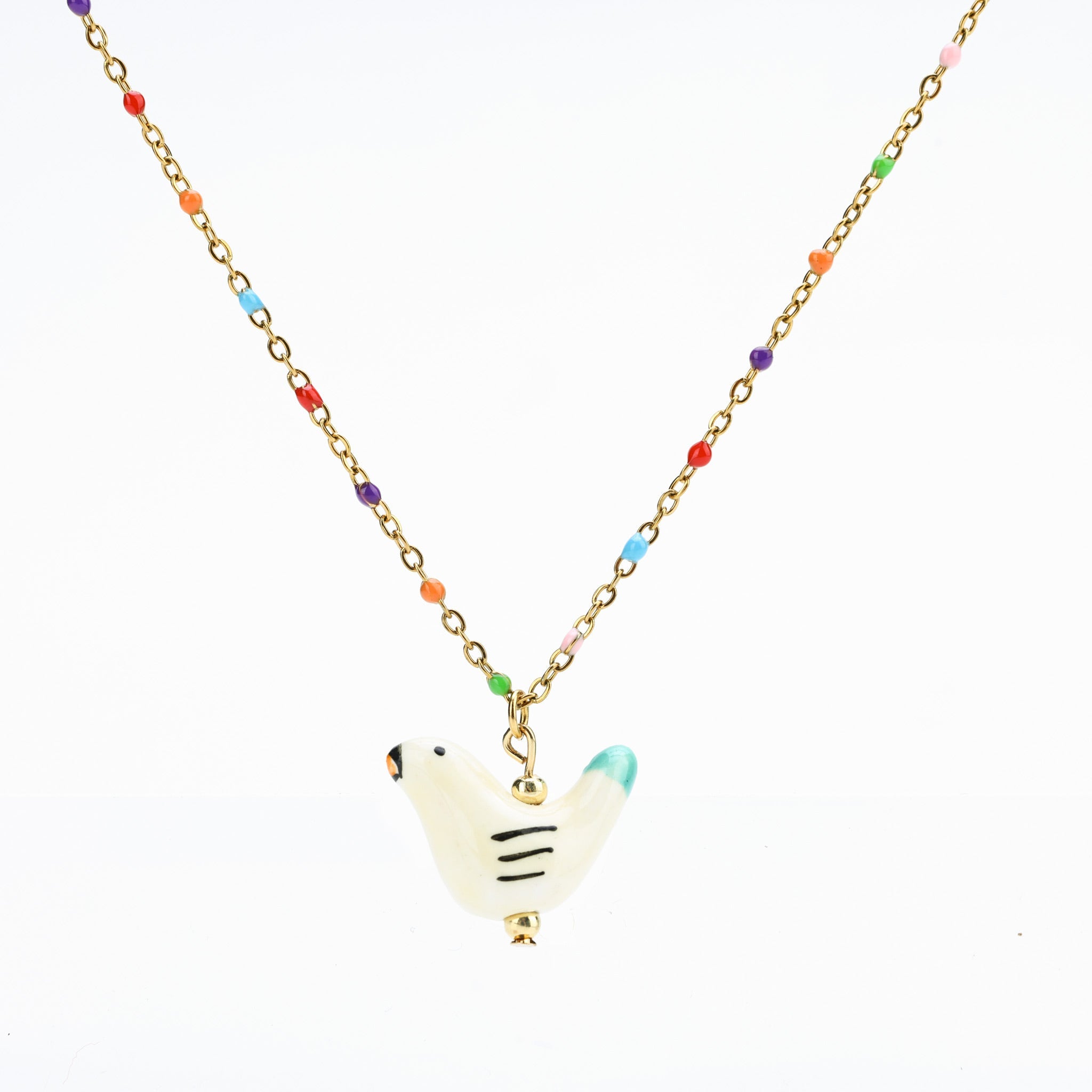 Bird - Shaped Porcelain beads – Handmade Necklace (4 colors options) - EenPorcelain