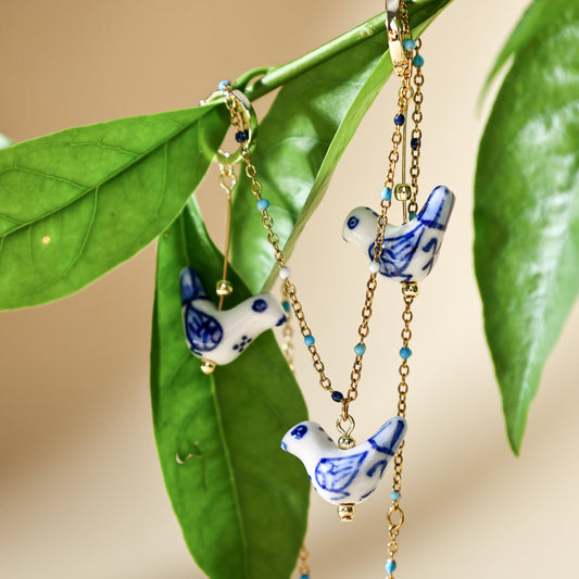 Bird - Shaped Porcelain beads – Handmade Necklace (4 colors options) - EenPorcelain