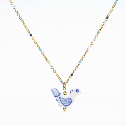 Bird - Shaped Porcelain beads – Handmade Necklace (4 colors options) - EenPorcelain