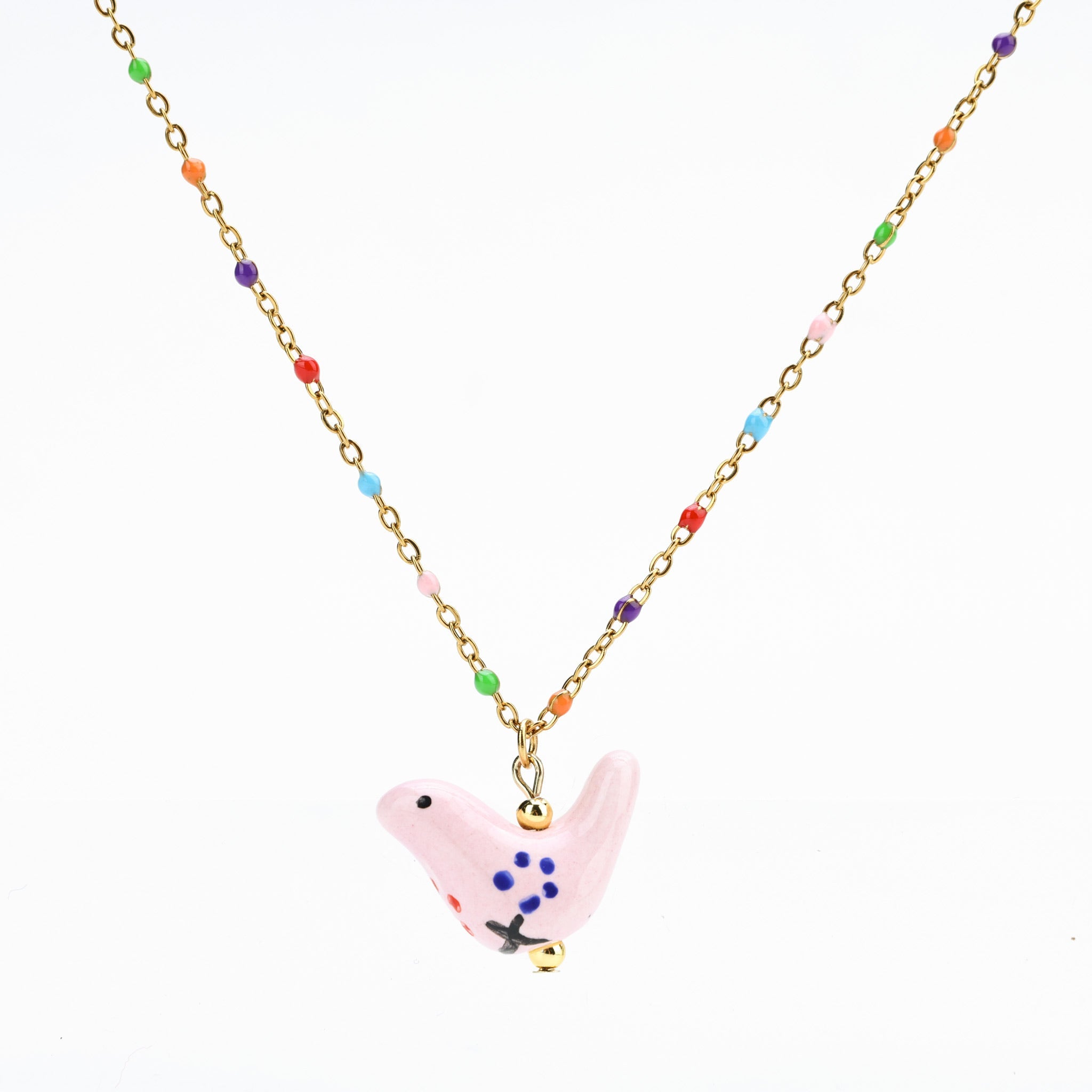 Bird - Shaped Porcelain beads – Handmade Necklace (4 colors options) - EenPorcelain