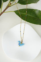 Bird - Shaped Porcelain beads – Handmade Necklace (Blue) - EenPorcelain