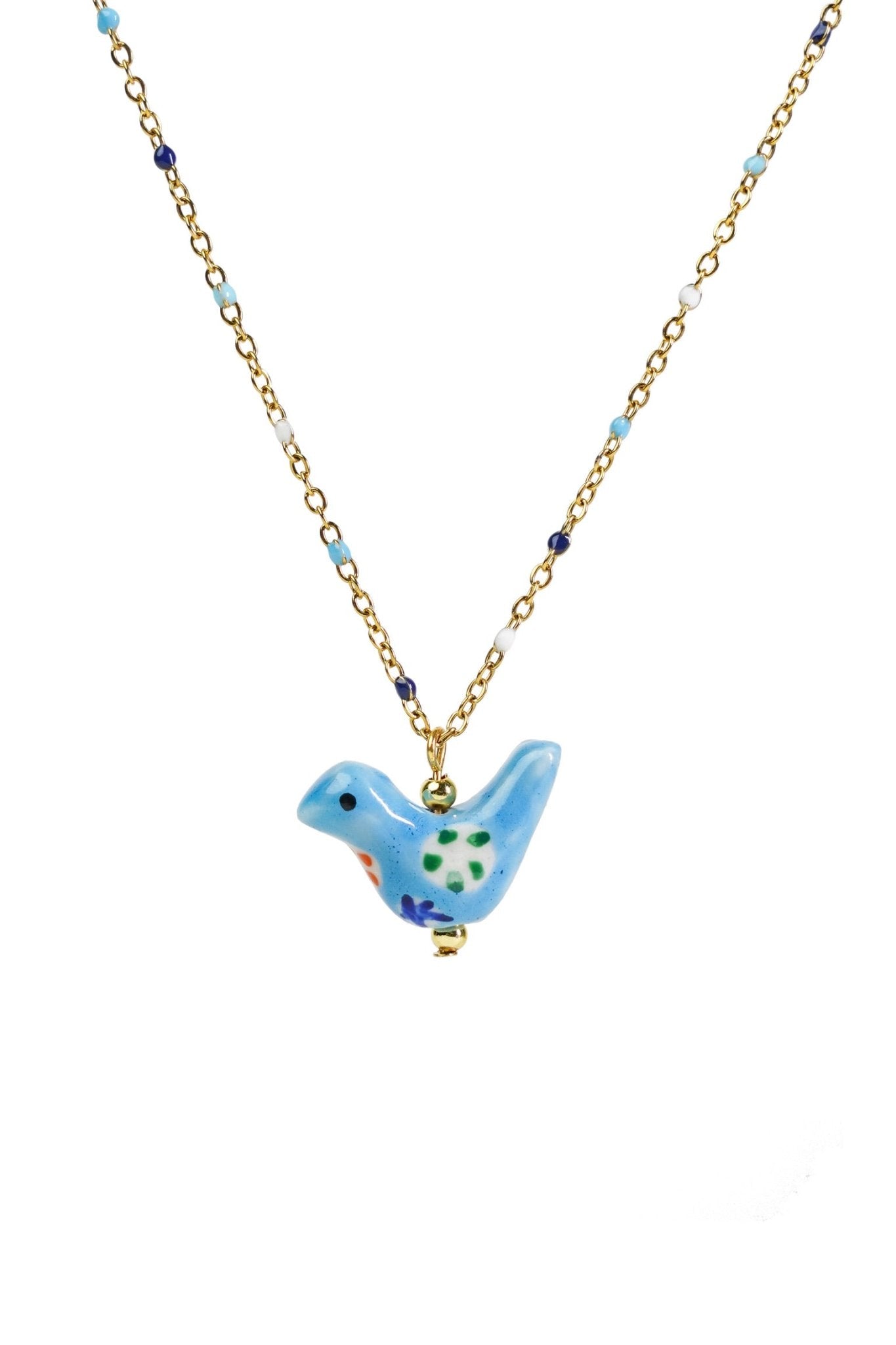 Bird - Shaped Porcelain beads – Handmade Necklace (Blue) - EenPorcelain