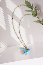 Bird - Shaped Porcelain beads – Handmade Necklace (Blue) - EenPorcelain
