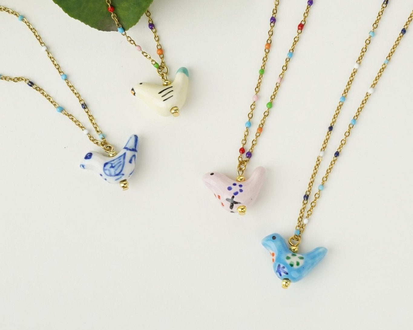 Bird - Shaped Porcelain beads – Handmade Necklace (Light rose) - EenPorcelain