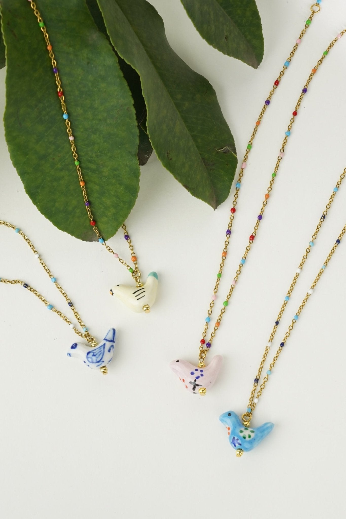 Bird - Shaped Porcelain beads – Handmade Necklace (Light rose) - EenPorcelain