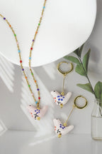 Bird - Shaped Porcelain beads – Handmade Necklace (Light rose) - EenPorcelain