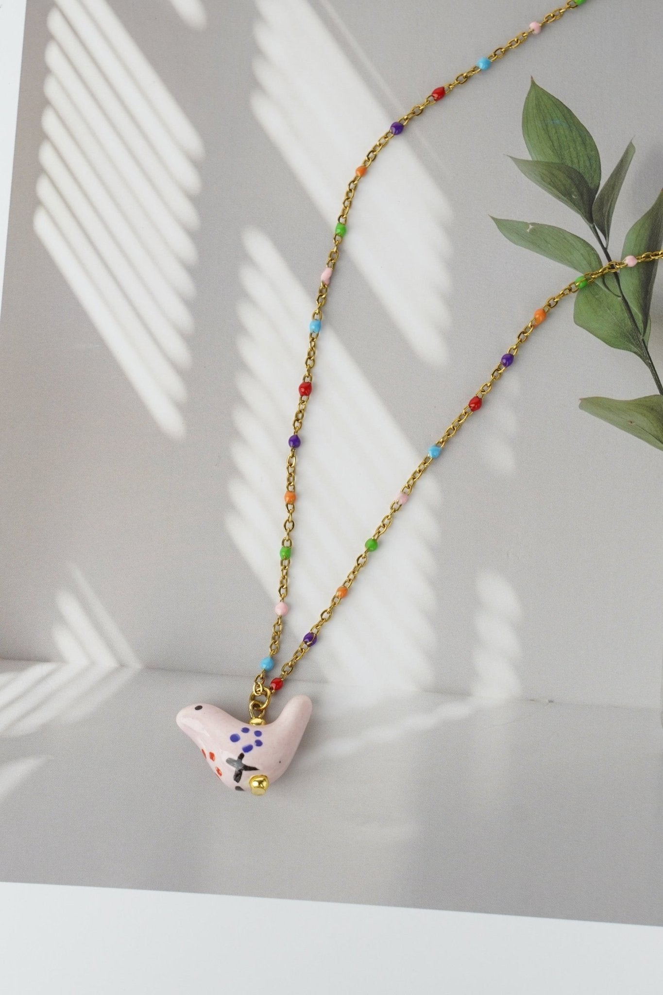 Bird - Shaped Porcelain beads – Handmade Necklace (Light rose) - EenPorcelain