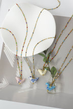 Bird - Shaped Porcelain beads – Handmade Necklace (Light rose) - EenPorcelain