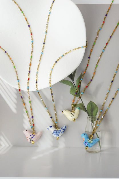 Bird - Shaped Porcelain beads – Handmade Necklace (Yellow) - EenPorcelain