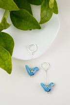 Bird - Shaped Porcelain Studs – Handmade Earrings Art (Blue) - EenPorcelain