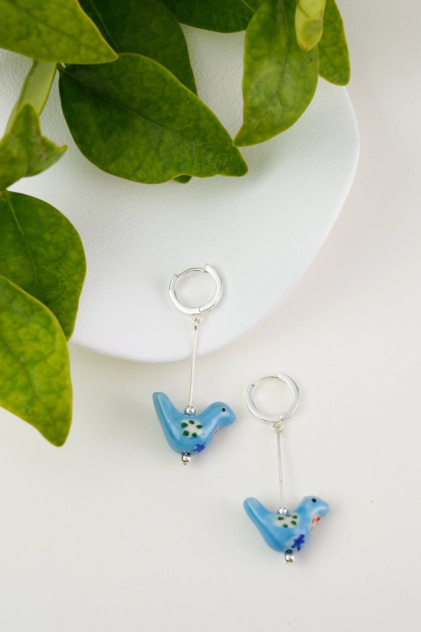 Bird - Shaped Porcelain Studs – Handmade Earrings Art (Blue) - EenPorcelain
