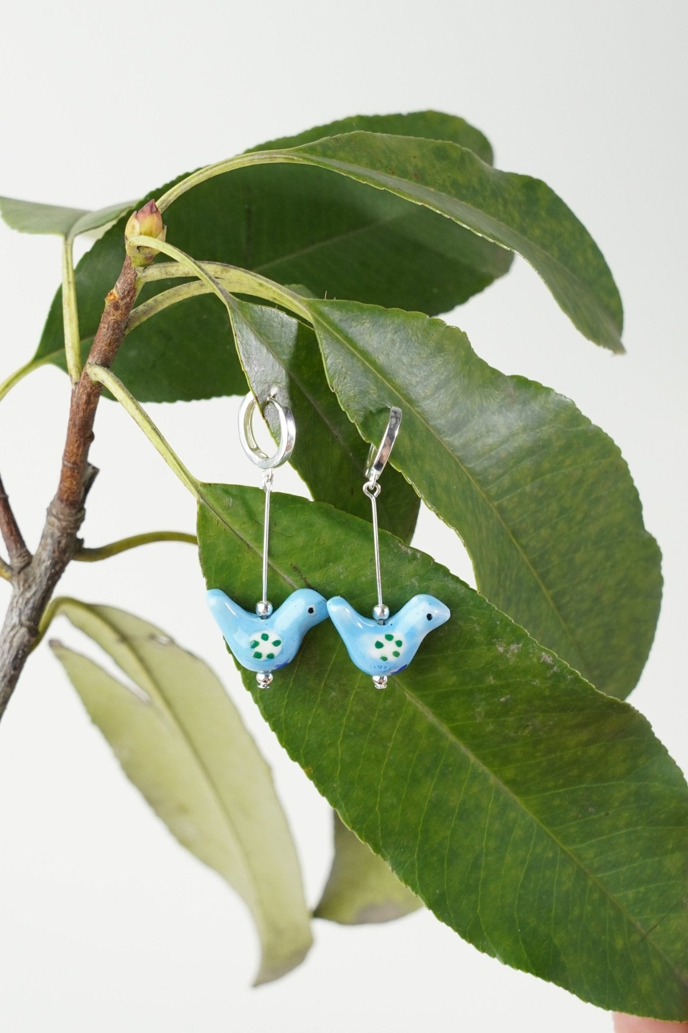 Bird - Shaped Porcelain Studs – Handmade Earrings Art (Blue) - EenPorcelain