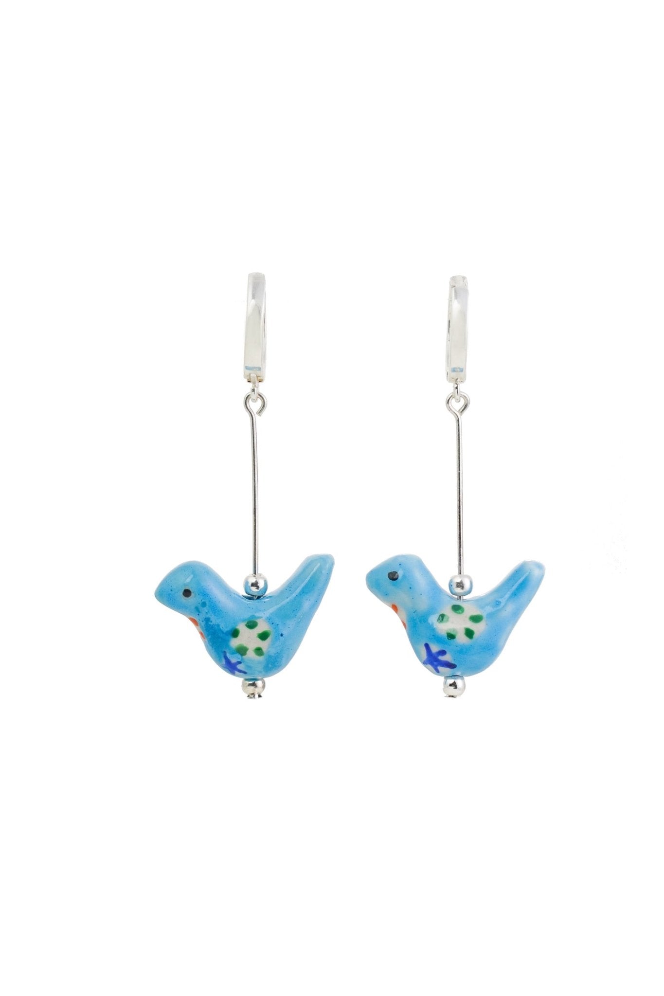 Bird - Shaped Porcelain Studs – Handmade Earrings Art (Blue) - EenPorcelain