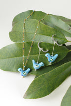 Bird - Shaped Porcelain Studs – Handmade Earrings Art (Blue) - EenPorcelain