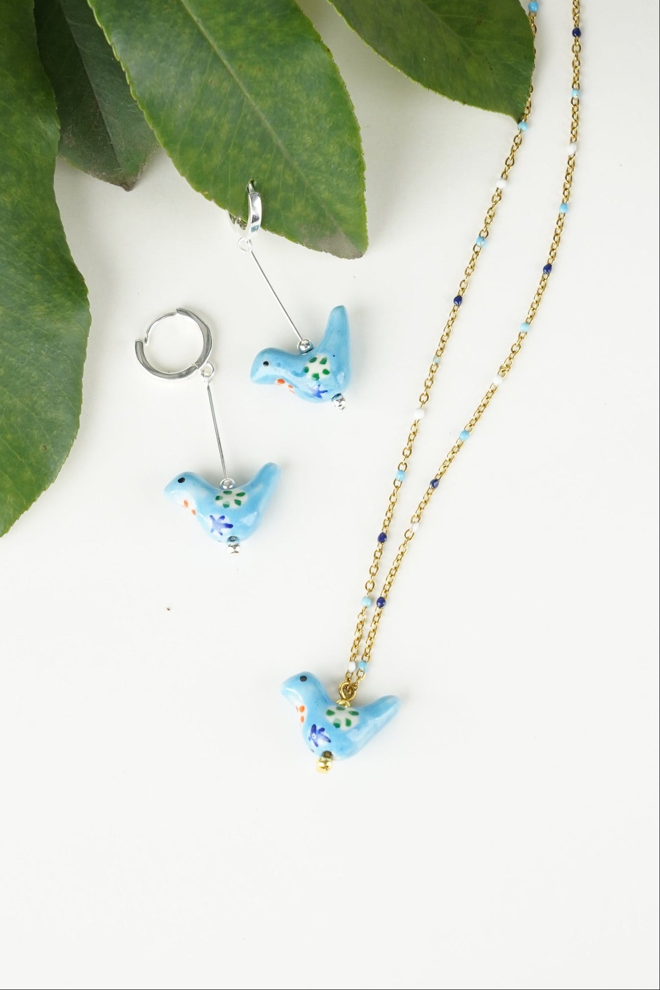 Bird - Shaped Porcelain Studs – Handmade Earrings Art (Blue) - EenPorcelain