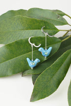 Bird - Shaped Porcelain Studs – Handmade Earrings Art (Blue) - EenPorcelain
