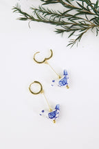 Bird - Shaped Porcelain Studs – Handmade Earrings Art (Delft Blue) - EenPorcelain
