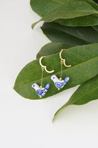 Bird - Shaped Porcelain Studs – Handmade Earrings Art (Delft Blue) - EenPorcelain