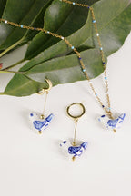 Bird - Shaped Porcelain Studs – Handmade Earrings Art (Delft Blue) - EenPorcelain