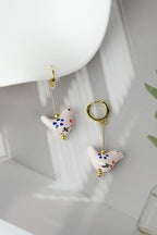 Bird - Shaped Porcelain Studs – Handmade Earrings Art (Light Rose) - EenPorcelain