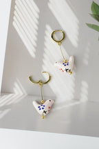 Bird - Shaped Porcelain Studs – Handmade Earrings Art (Light Rose) - EenPorcelain