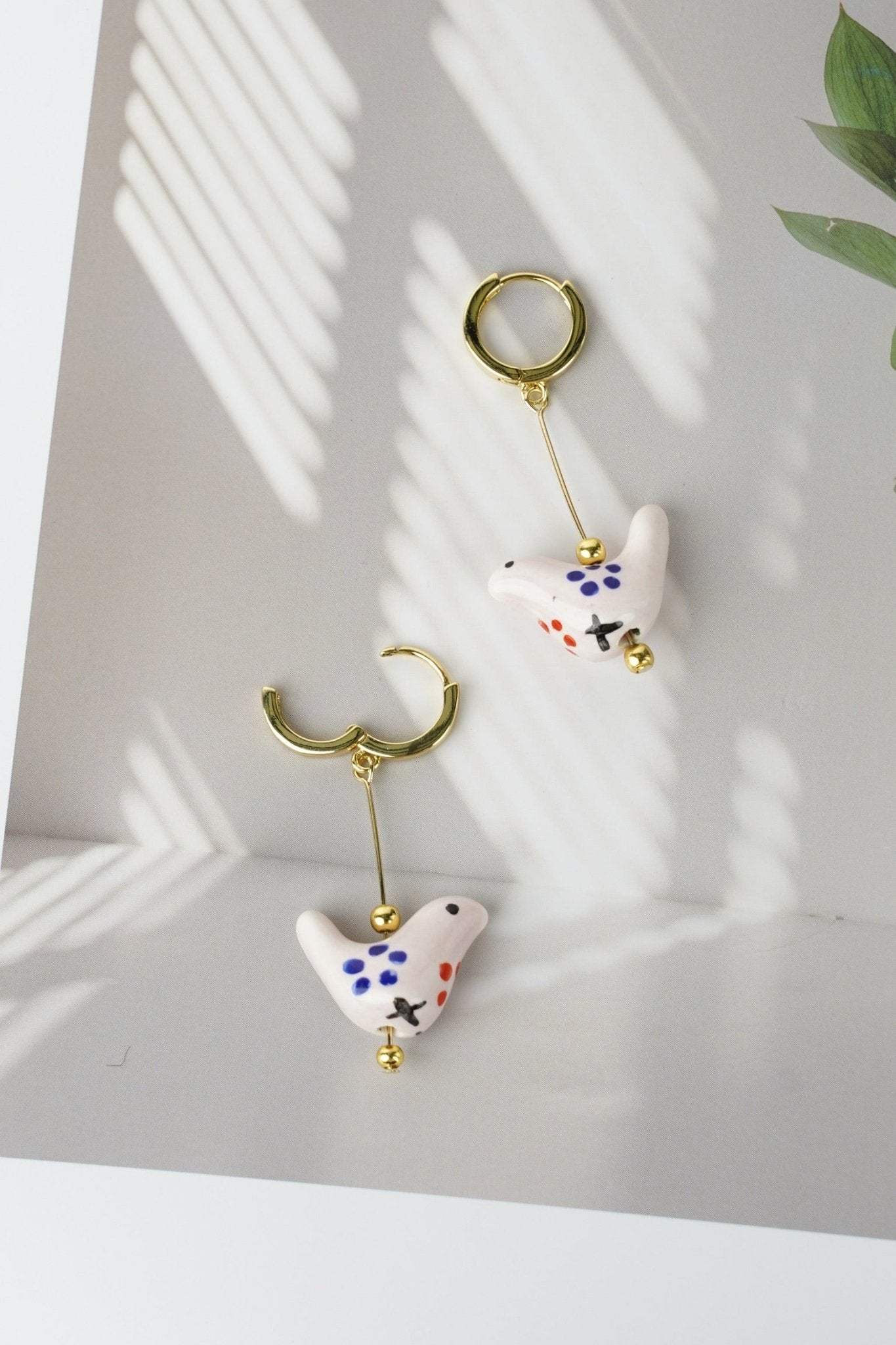 Bird - Shaped Porcelain Studs – Handmade Earrings Art (Light Rose) - EenPorcelain