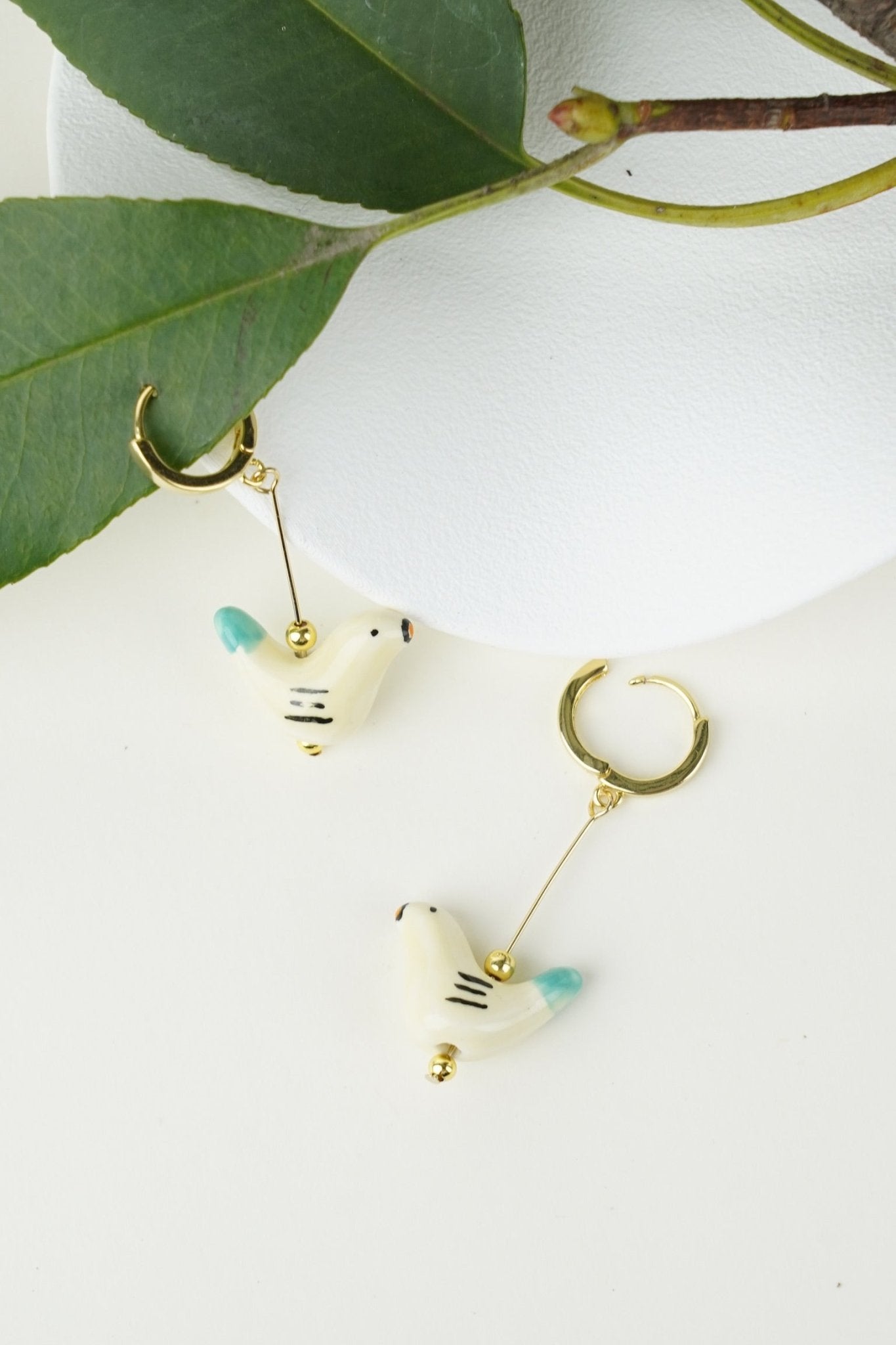 Bird - Shaped Porcelain Studs – Handmade Earrings Art (Yellow) - EenPorcelain