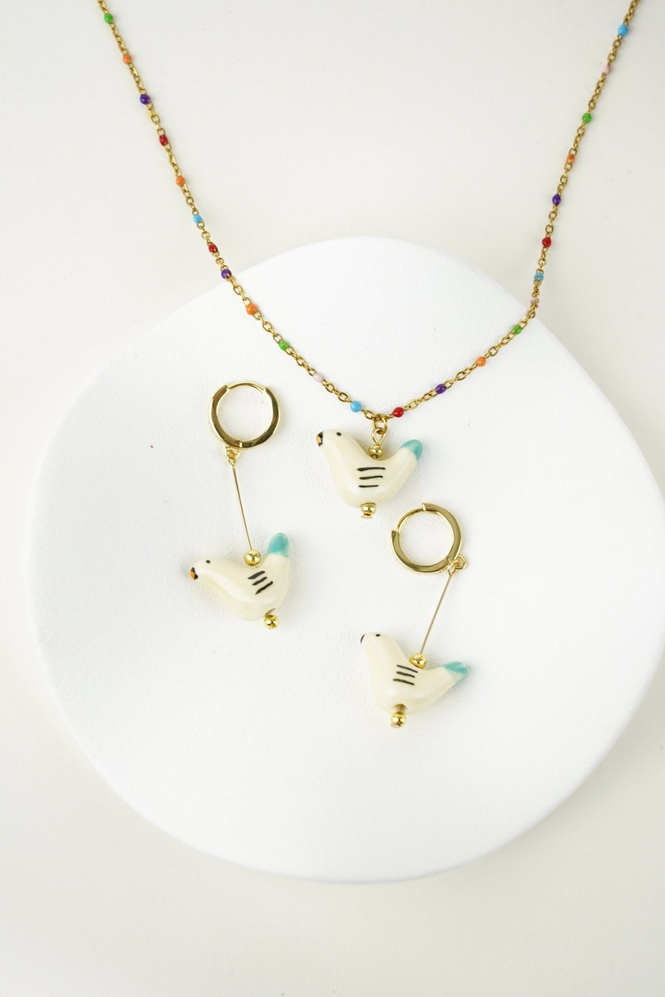 Bird - Shaped Porcelain Studs – Handmade Earrings Art (Yellow) - EenPorcelain