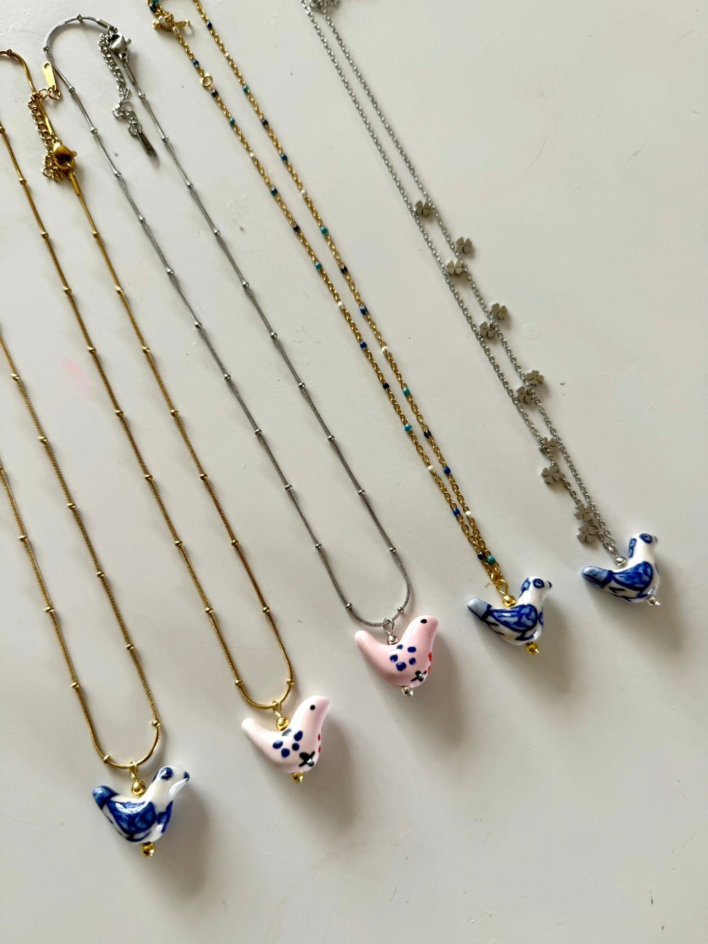 Bird - Shaped Porcelain Studs – Handmade Necklace - EenPorcelain