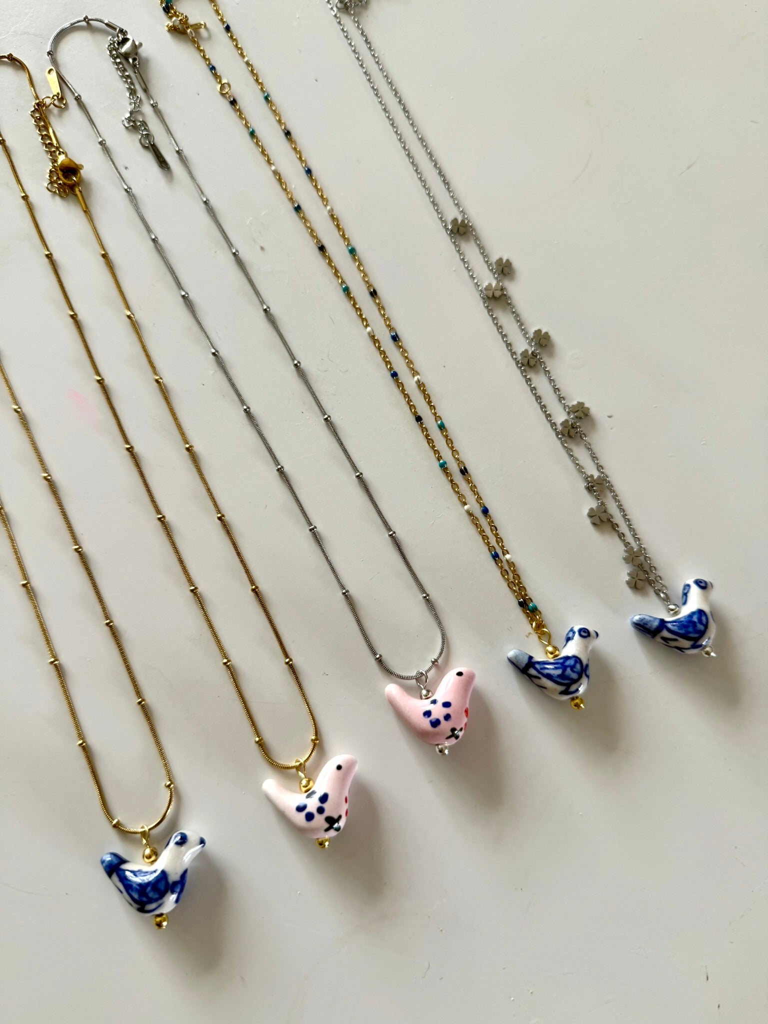 Bird - Shaped Porcelain Studs – Handmade Necklace - EenPorcelain