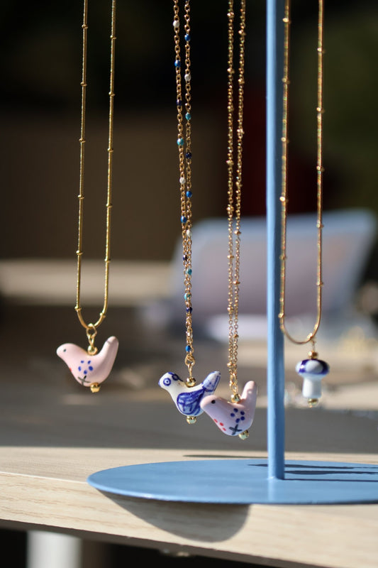 Bird - Shaped Porcelain Studs – Handmade Necklace - EenPorcelain