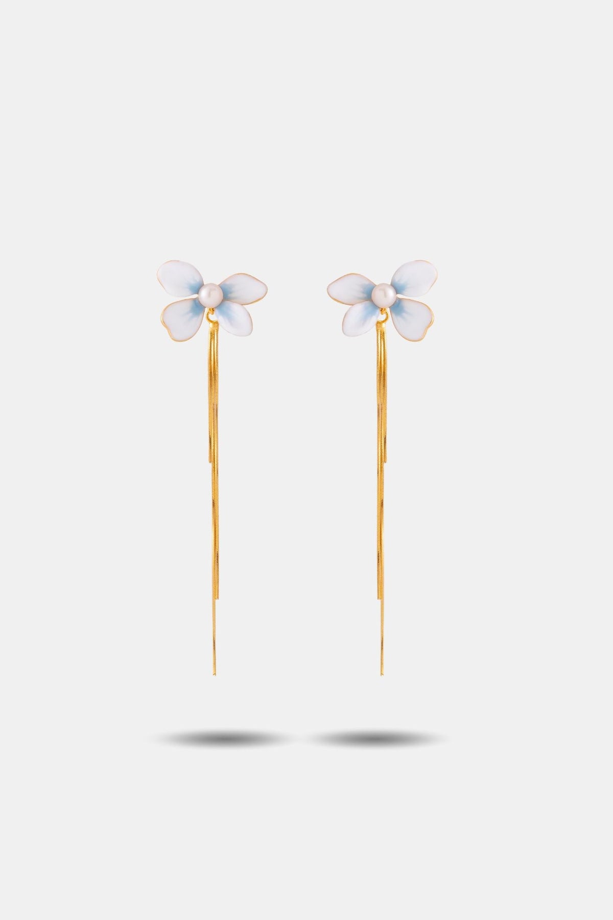 Bloom Earrings — Detachable Gold Tassels - EenPorcelain-Enamel Painted Jewelry