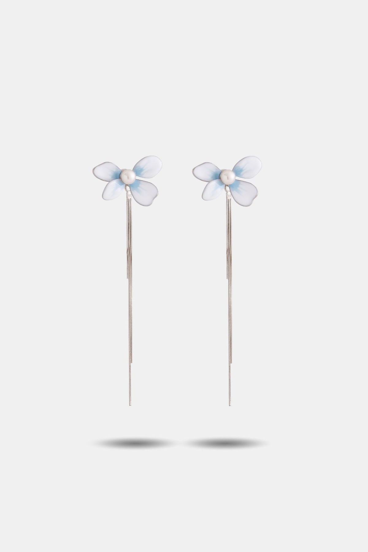 Bloom Earrings — Detachable Silver Tassels - EenPorcelain-Enamel Painted Jewelry